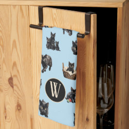 Toalla de plato de cocina con patrón de gatos negr