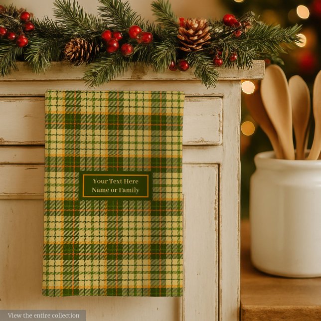 Toalla de plato de cuadros verdes amarillos de ene (Dill Green Yellow Plaid Dish Towel Custom Name)