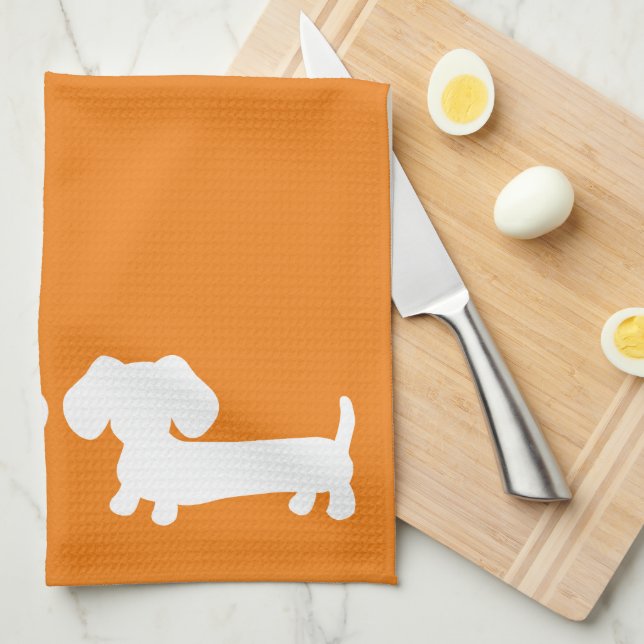 Toalla de plato de Naranja de Dachshund para los a (Doblado Cuarto)