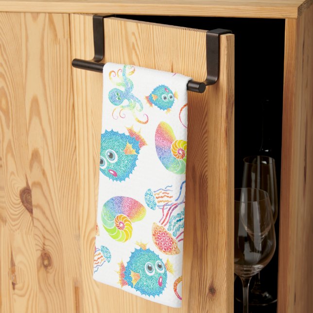 Toalla de plato de pez globo y amigos (Pliegue de tercios)