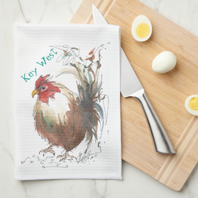 Toalla de plato del gallo de Key West (Doblado Cuarto)