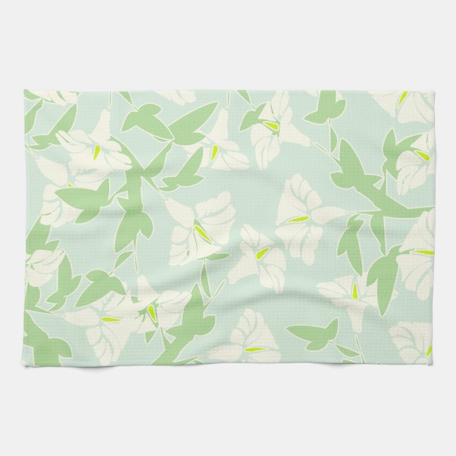 Toalla De Plato Verde Y Blanco Floral (Horizontal)