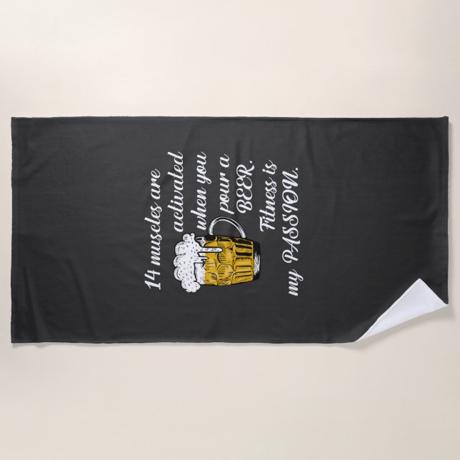 Toalla De Playa 14 Músculos activados cuando vierte una cerveza. (Anverso)