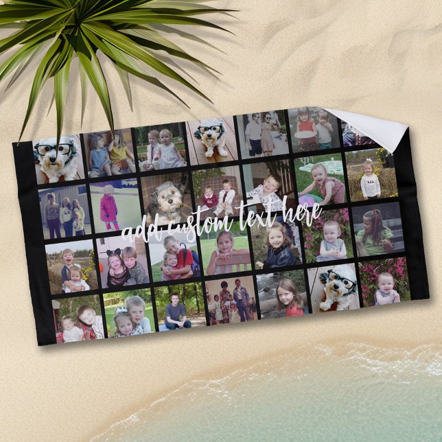 Toalla De Playa 28 Cuadrícula de Collage de fotos - 1 Cuadro de te (Personalized beach towel with photos and text)