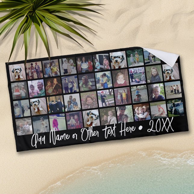 Toalla De Playa 40 Collage de fotos - 4 Filas 10 Columnas - Nombre (Personalized beach towel with photos and text)