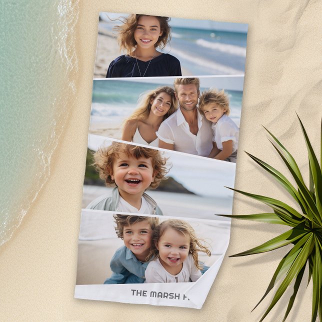 Toalla De Playa 4 Collage de fotos desigual - Funky Arte Cuadrilat (Personalized Beach Towel with Photos and Text)