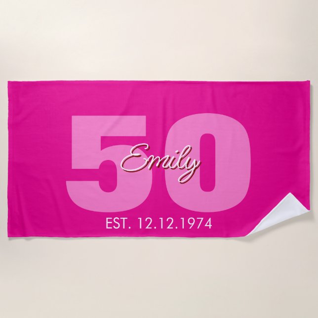 Toalla De Playa 50th Birthday ,Custom 50th Birthday Gift,50th  (Anverso)