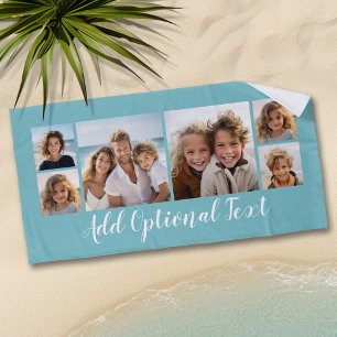 Toalla De Playa 6 Collage de fotos Personalizado guión texto azul