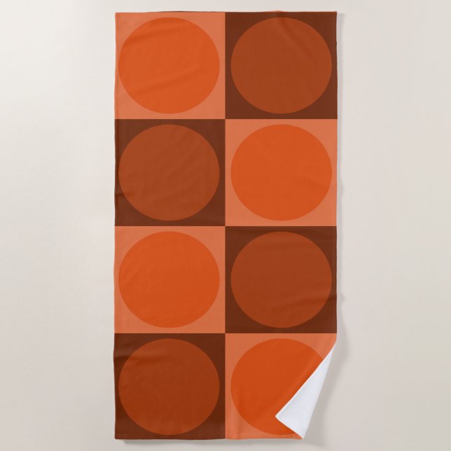 Toalla De Playa 70s Checks and Circles Flame Orange (Anverso)