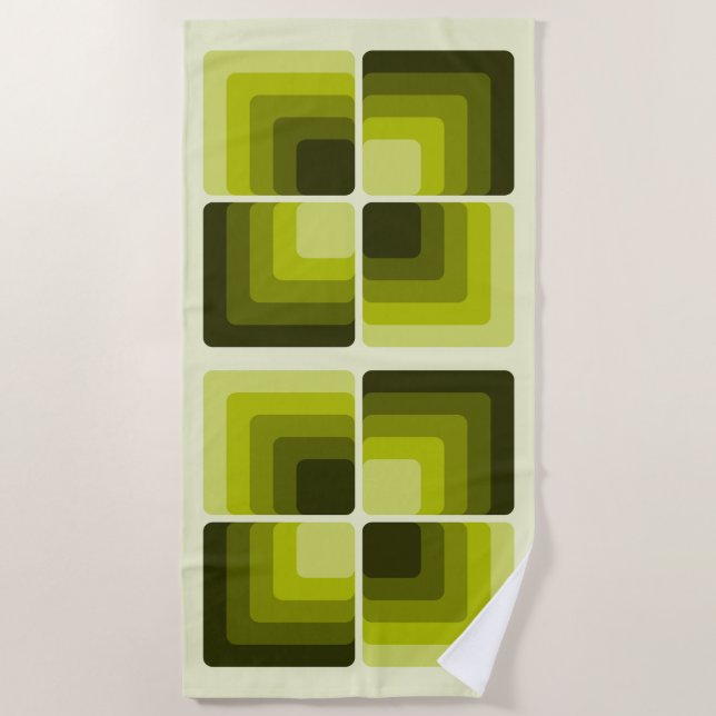 Toalla De Playa 70s Rainbow Squares Monochrome Green (Anverso)