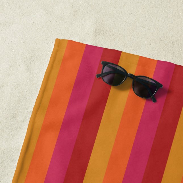 Toalla De Playa 70s retro fresco raya el oro del rosa del rojo (In situ)