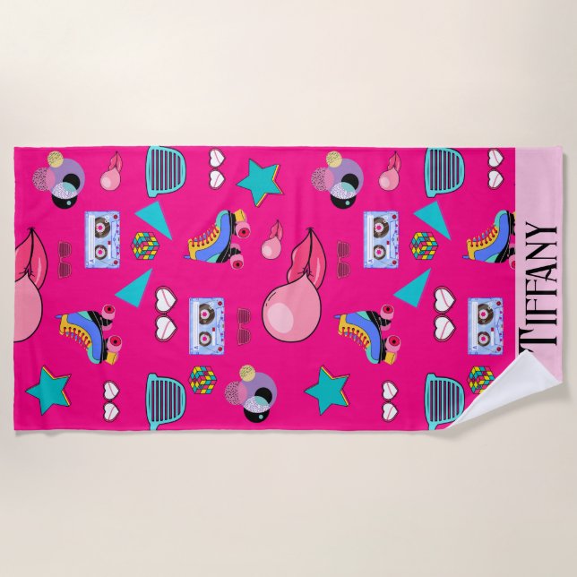 Toalla De Playa 80s Costume Vibrant pink Retro culture pop (Anverso)