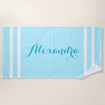 Toalla de playa a rayas azul claro personalizada c