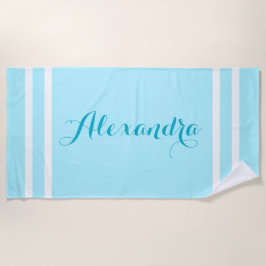 Toalla de playa a rayas azul claro personalizada c