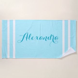 Toalla de playa a rayas azul claro personalizada c