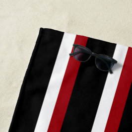 Toalla de playa a rayas rojas y blancas negras