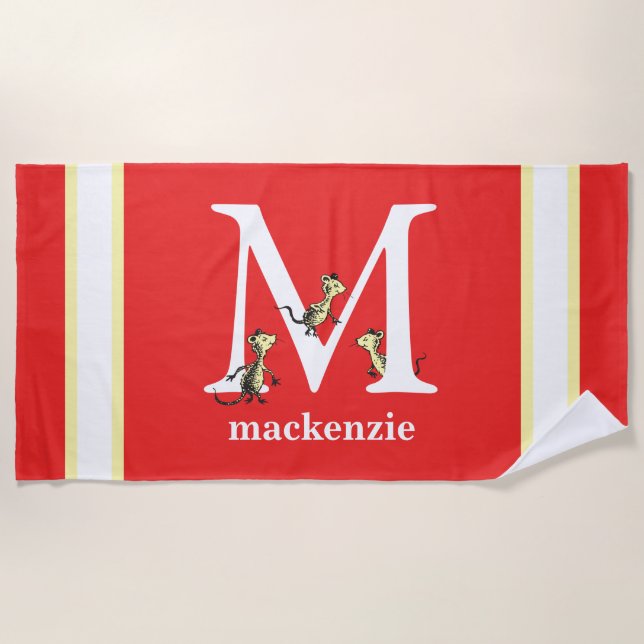 Toalla De Playa ABC del Dr. Seuss: Letra M - Blanco | Añadir su no (Anverso)