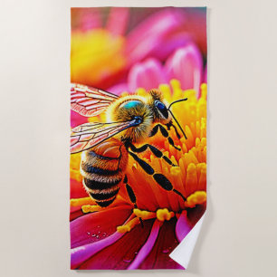 Toalla De Playa Abeja vibrante en diseño de florecimiento