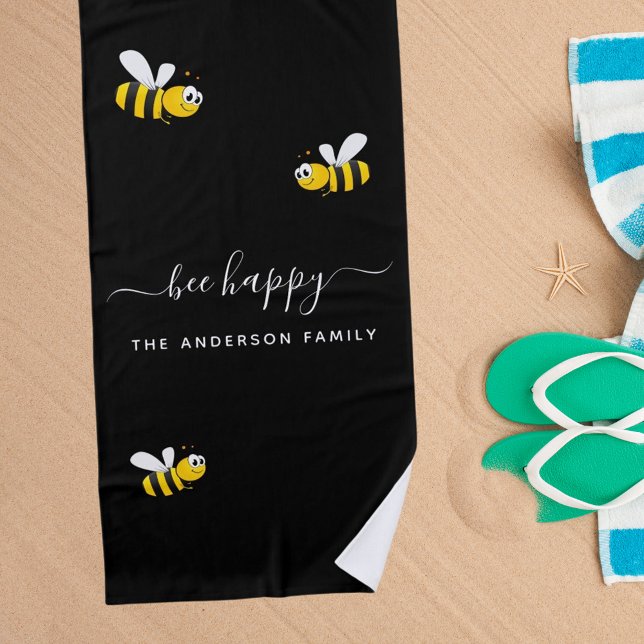 Toalla De Playa Abejas negras feliz abeja verano divertido nombre  (Subido por el creador)