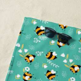 Toalla De Playa Abelhas fofas com flores