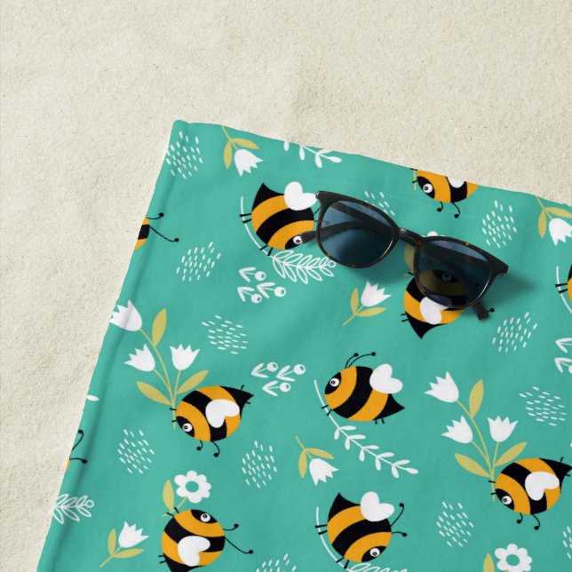 Toalla De Playa Abelhas fofas com flores (In situ)