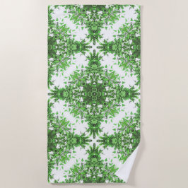 Toalla De Playa Abstract Floral Pattern In Black & Green On White