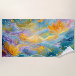 Toalla De Playa Abstract Golden Lotus Floating Flowers