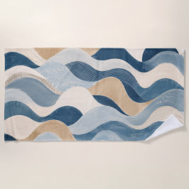 Toalla De Playa Abstract Modern Ocean Wave Pattern Coastal Blue Be