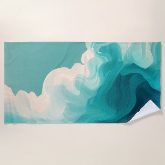 Toalla De Playa Abstract Teal and White Flowing Waves