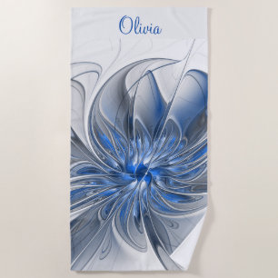 Toalla De Playa Abstrato Color de agua gris azul Flor fractal Nomb