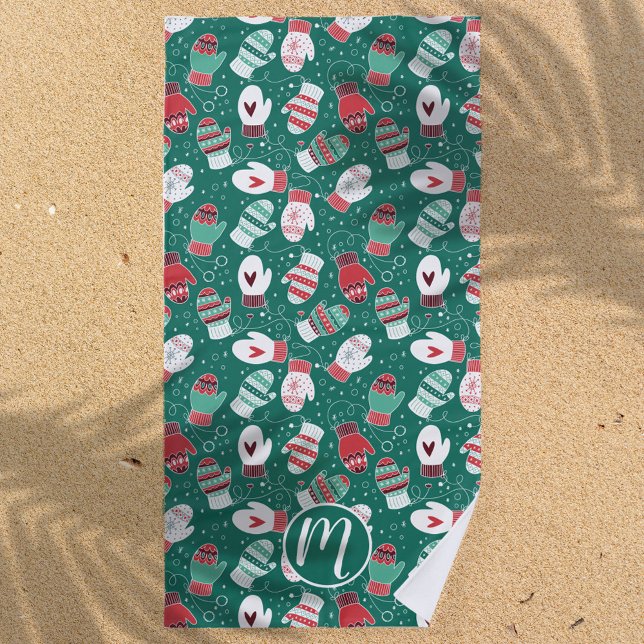 Toalla De Playa Acogedores Navidades de invierno miden el patrón e (Winter Mittens Beach Towel)
