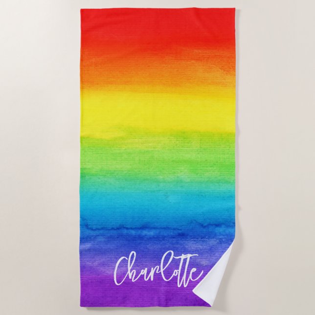 Toalla De Playa Acuarela arcoiris colorido personalizado moderno (Anverso)