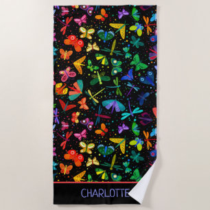Toalla De Playa Acuarela Arcoiris Mariposas Niños Personalizados