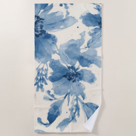 Toalla De Playa Acuarela Azul Floral Pintada Botánica Caprichosa