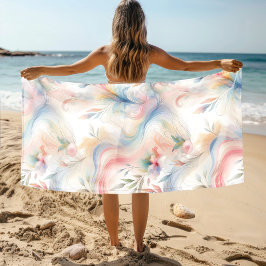 Toalla De Playa Acuarela Botánica Pastel Elegante