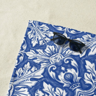 Toalla De Playa Acuarela Capri Maiolica Azul Azulejos Portugueses