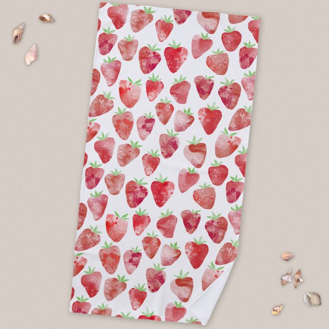 Toalla De Playa Acuarela de Fresa (Watercolor strawberry pattern beach towel)