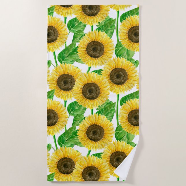 Toalla De Playa acuarela de girasoles (Anverso)