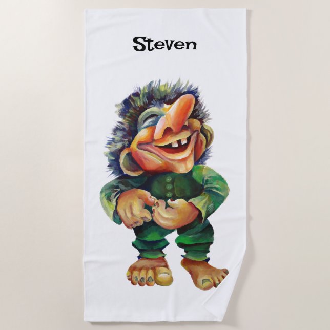 Toalla De Playa Acuarela de Ilustracion de Troll divertida en Esca (Anverso)