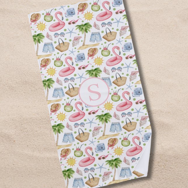 Toalla De Playa Acuarela de verano tropical personalizada (Subido por el creador)