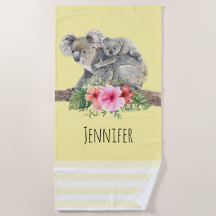 Toalla De Playa Acuarela Koala Bears Cuece Mamá Y Bebé