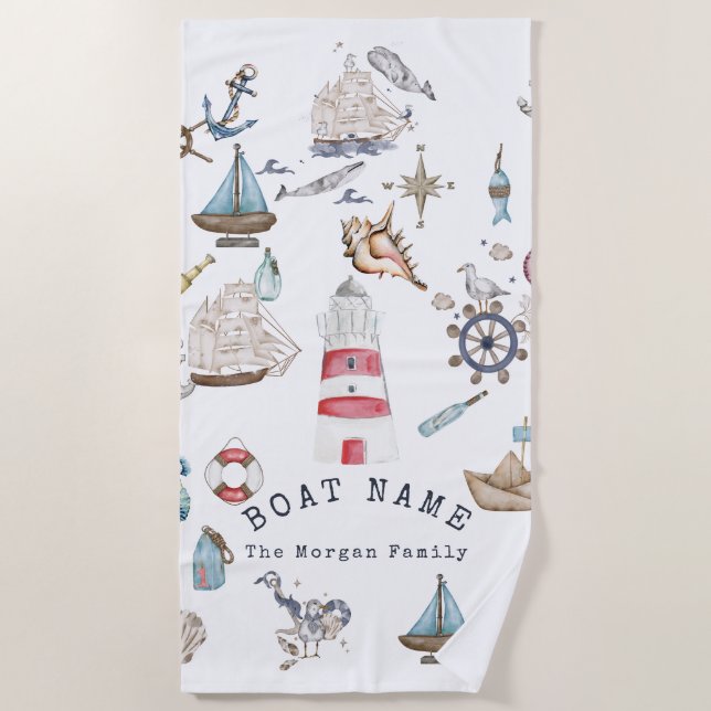 Toalla De Playa Acuarela Nautical Elements Sailor (Anverso)