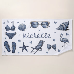 Toalla De Playa acuarela Nombre personalizado Tema de viaje de ver