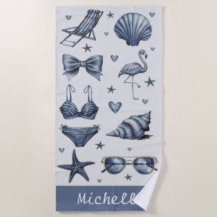 Toalla De Playa acuarela Nombre personalizado Tema de viaje de ver