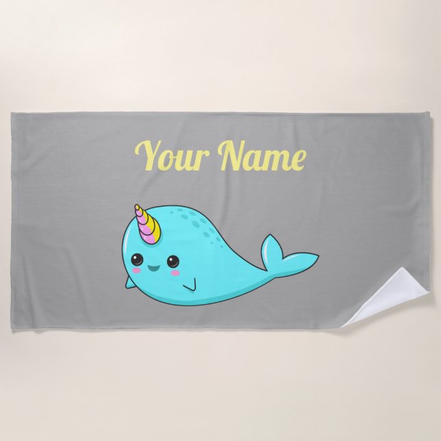 Toalla de playa adaptable de Kawaii Narwhal (Anverso)