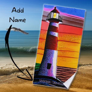 Toalla De Playa Add Name, Lighthouse at Sunset Beach Towel