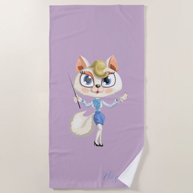 Toalla De Playa Adorable Personalizado Whimsical Kitty - Personali (Anverso)