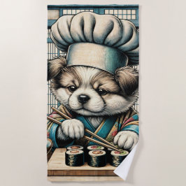 Toalla De Playa Adorable Sushi Chef Puppy