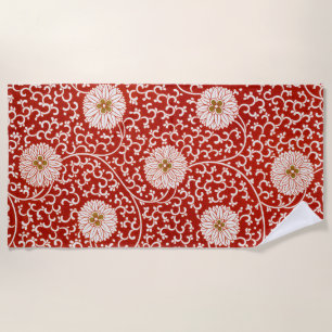 Toalla De Playa Adorno chino rojo blanco floral de Owen Jones