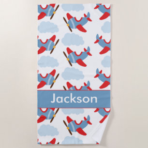 Toalla De Playa Aeroplanos personalizados del muchacho